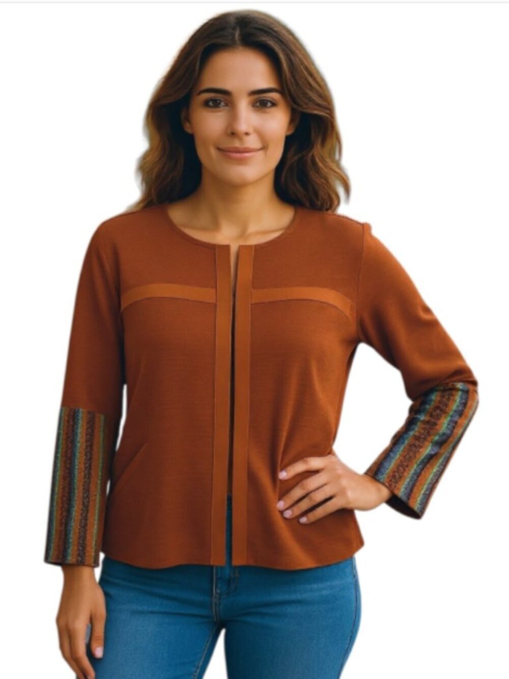 NEW POL Oversized Small Orange Sweater Multi Colored Striped Long Sleeves BOHO